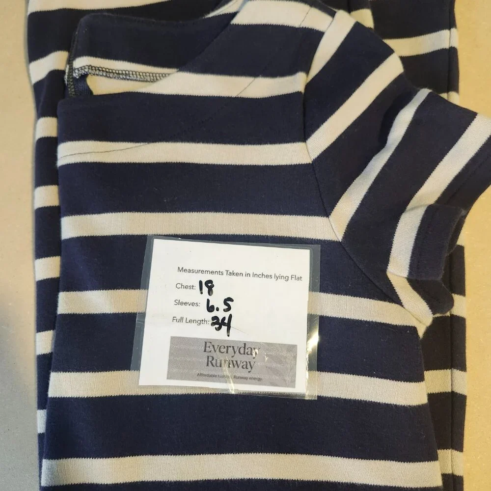 Talbots Shirt Dress Navy Blue Cream size MP Nautical Preppy Y2K